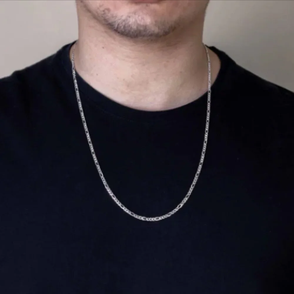 Sterling Silver 925 High Polished Figaro Chain 2.9 mm 22 inches